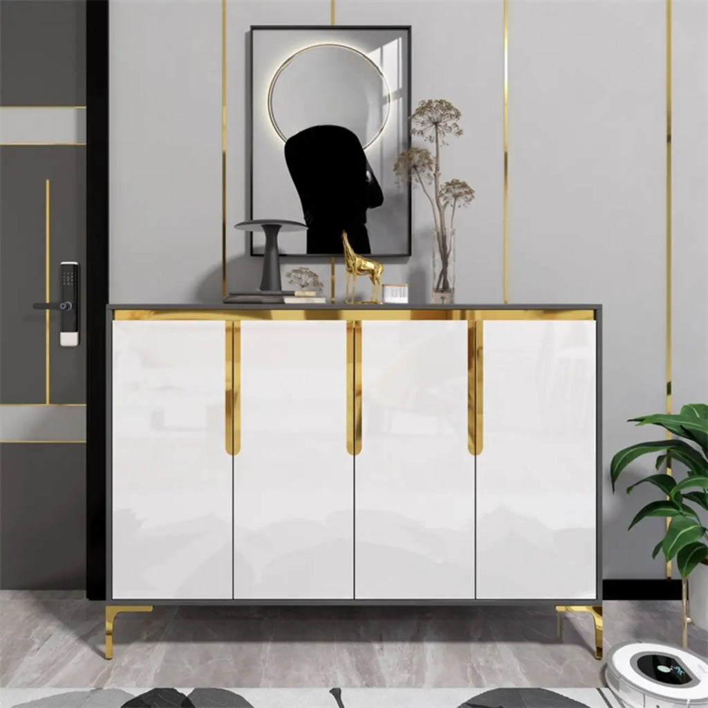 Entryway Wood Large Shoe Cabinet with Gold Accents