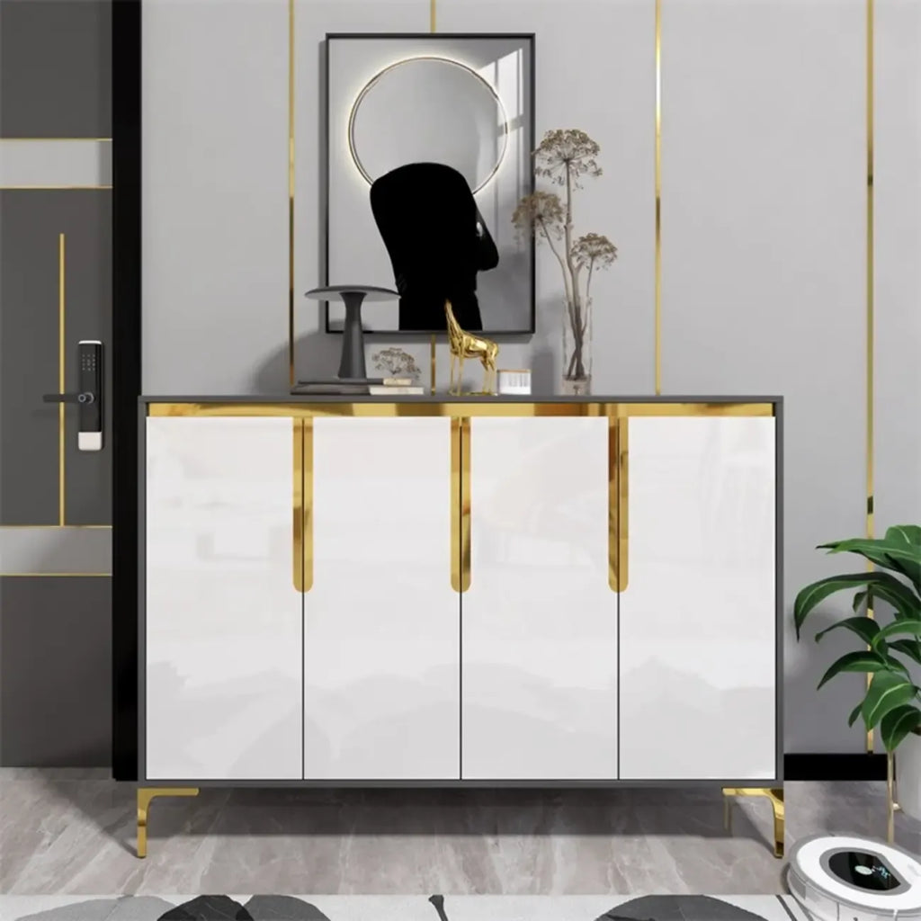 Entryway Wood Large Shoe Cabinet with Gold Accents