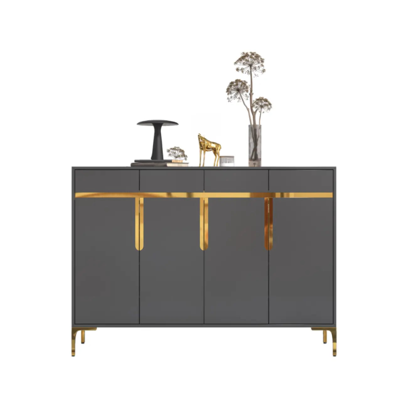 Entryway Wood Large Shoe Cabinet with Gold Accents