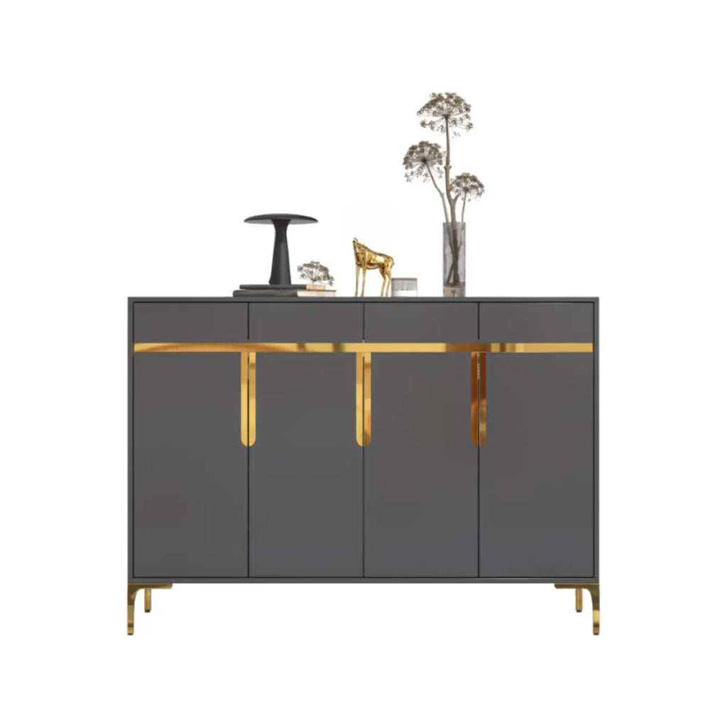 Entryway Wood Large Shoe Cabinet with Gold Accents