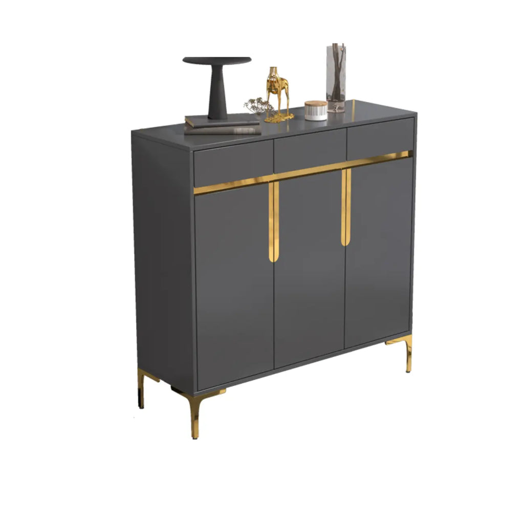 Entryway Wood Large Shoe Cabinet with Gold Accents