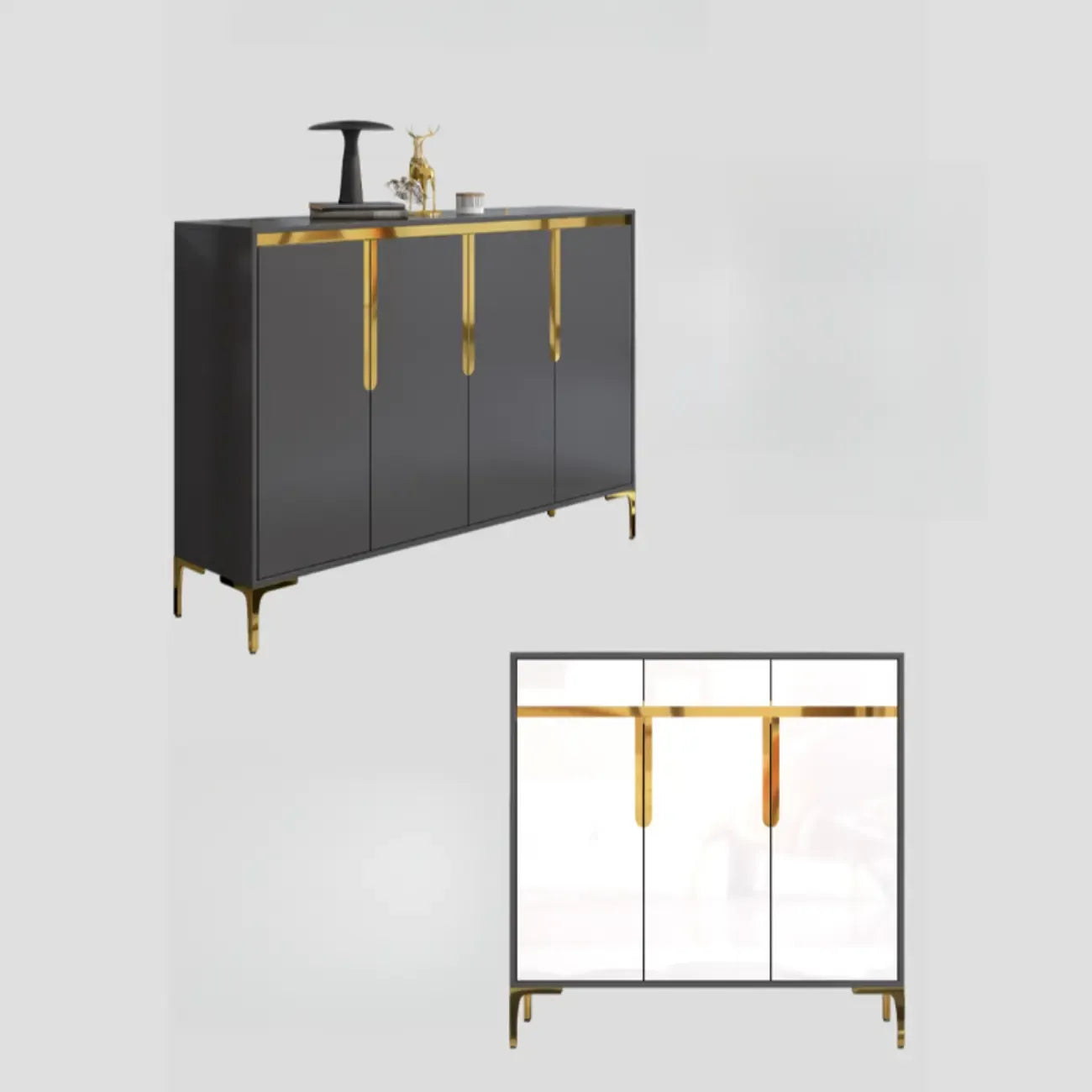 Entryway Wood Large Shoe Cabinet with Gold Accents