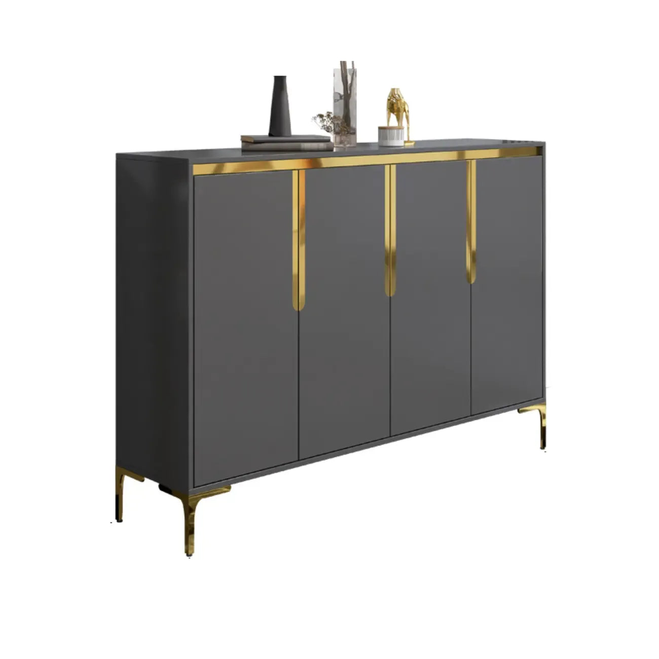 Entryway Wood Large Shoe Cabinet with Gold Accents