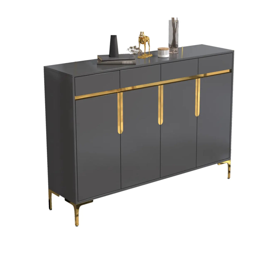 Entryway Wood Large Shoe Cabinet with Gold Accents