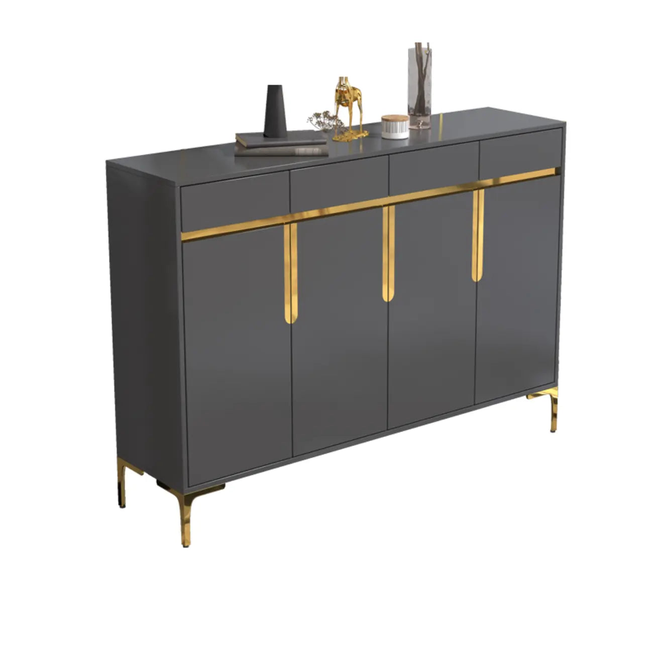 Entryway Wood Large Shoe Cabinet with Gold Accents