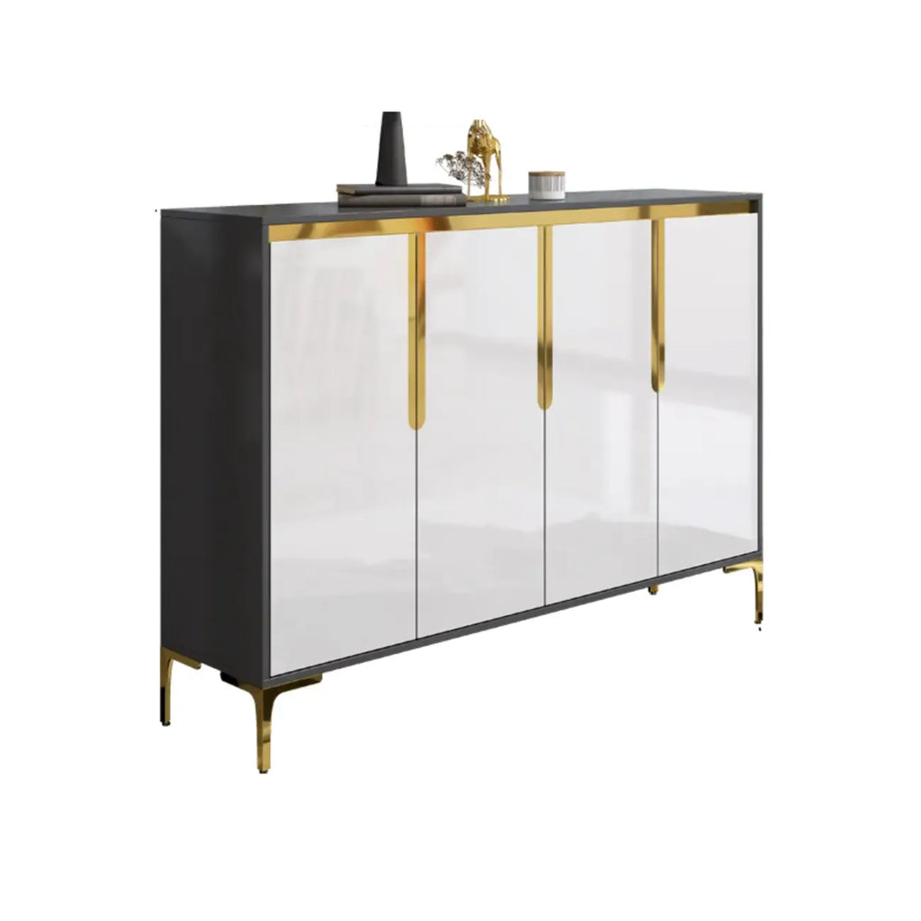 Entryway Wood Large Shoe Cabinet with Gold Accents