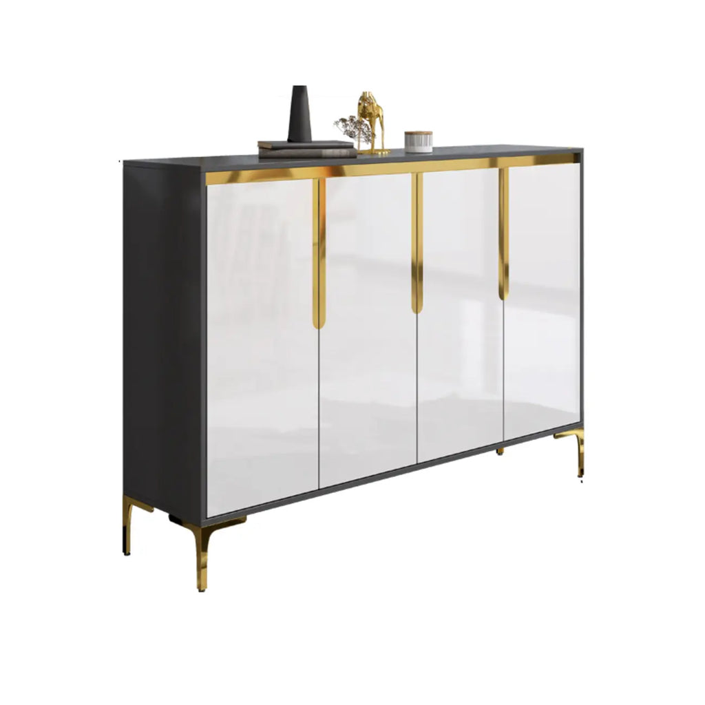 Entryway Wood Large Shoe Cabinet with Gold Accents