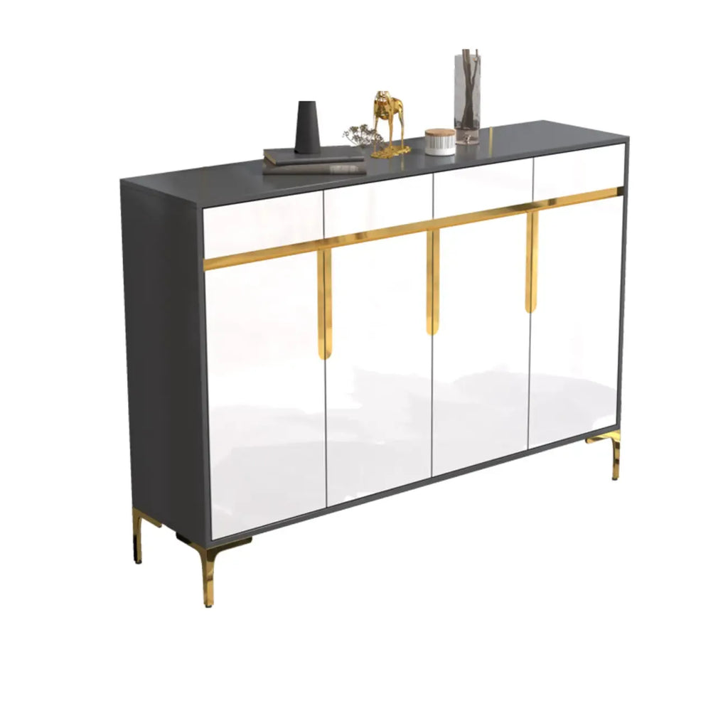 Entryway Wood Large Shoe Cabinet with Gold Accents