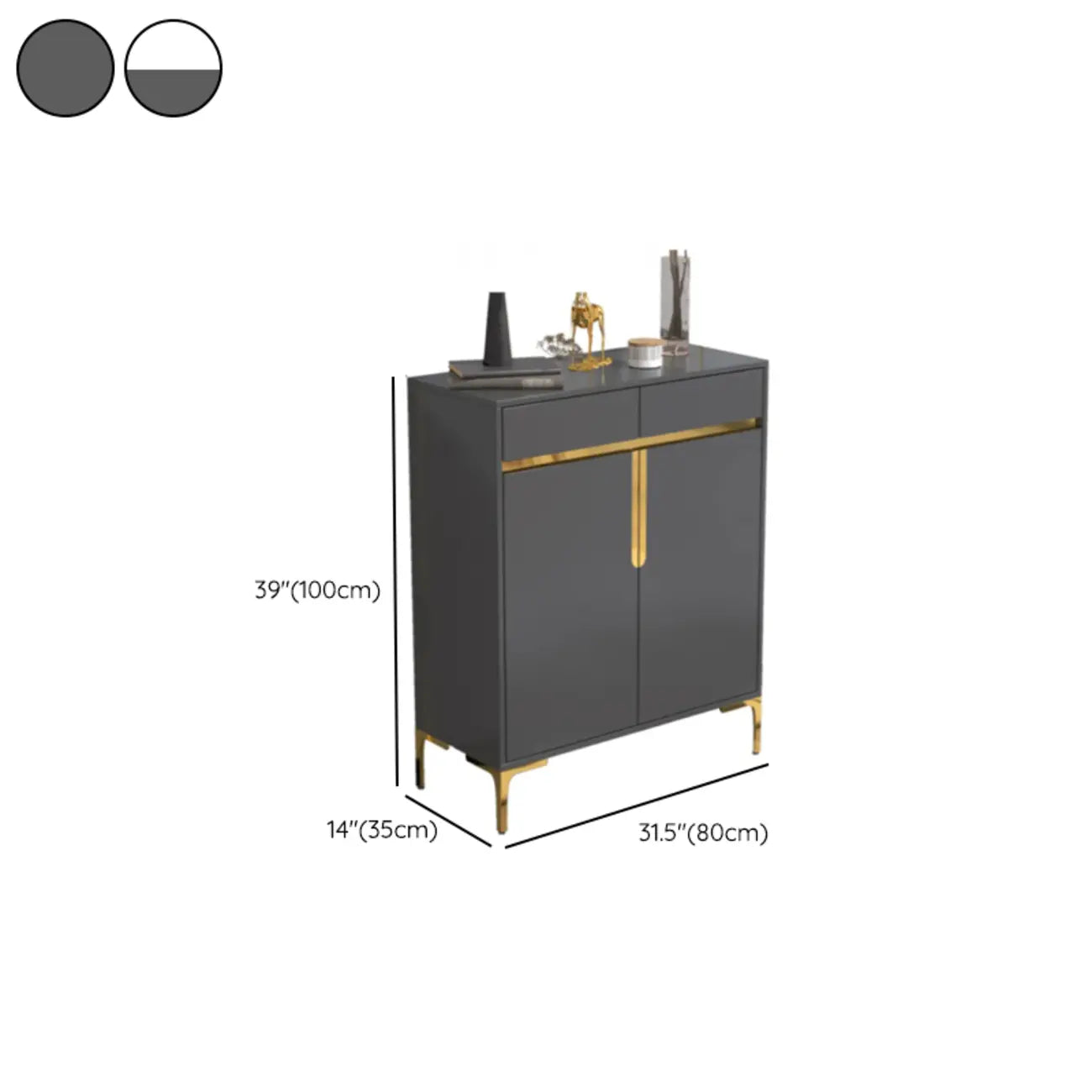 Entryway Wood Large Shoe Cabinet with Gold Accents