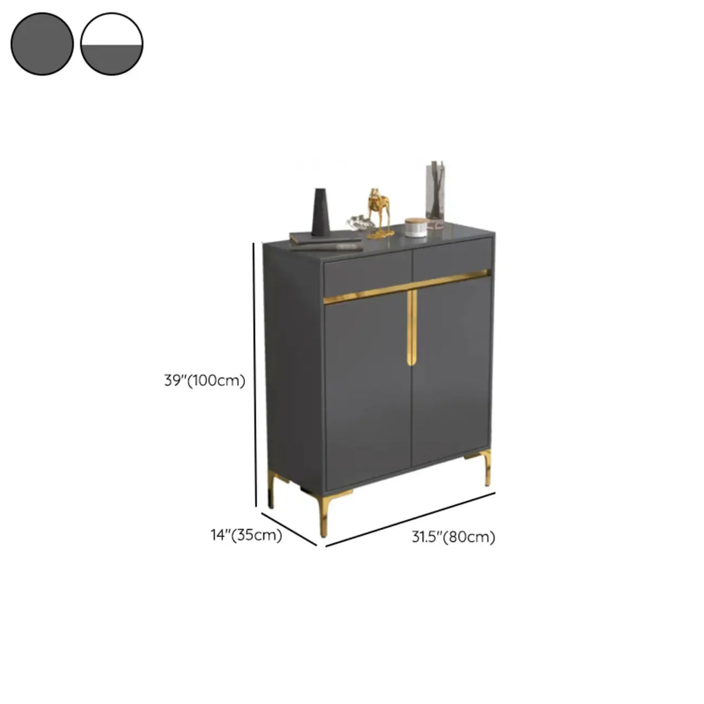 Entryway Wood Large Shoe Cabinet with Gold Accents