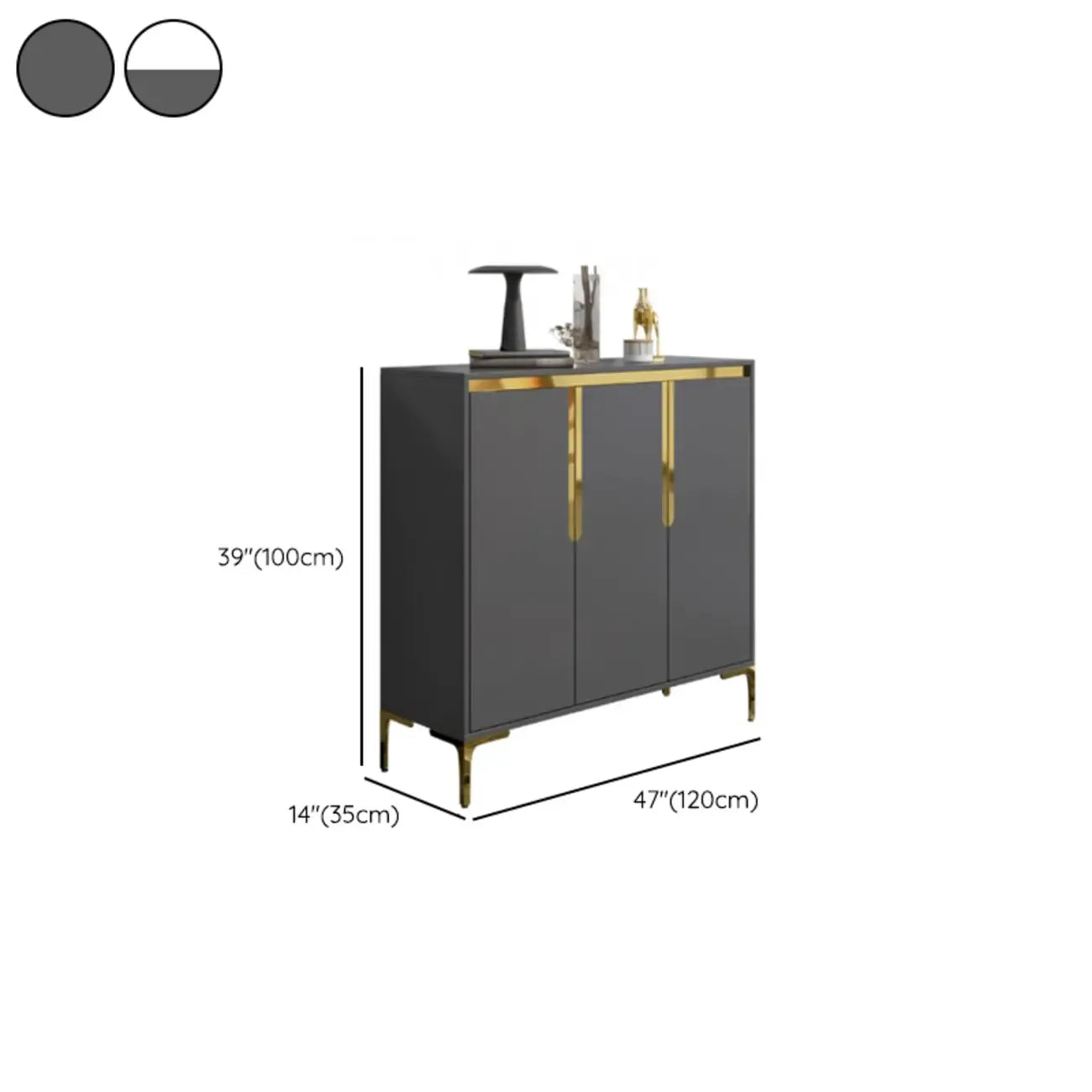 Entryway Wood Large Shoe Cabinet with Gold Accents