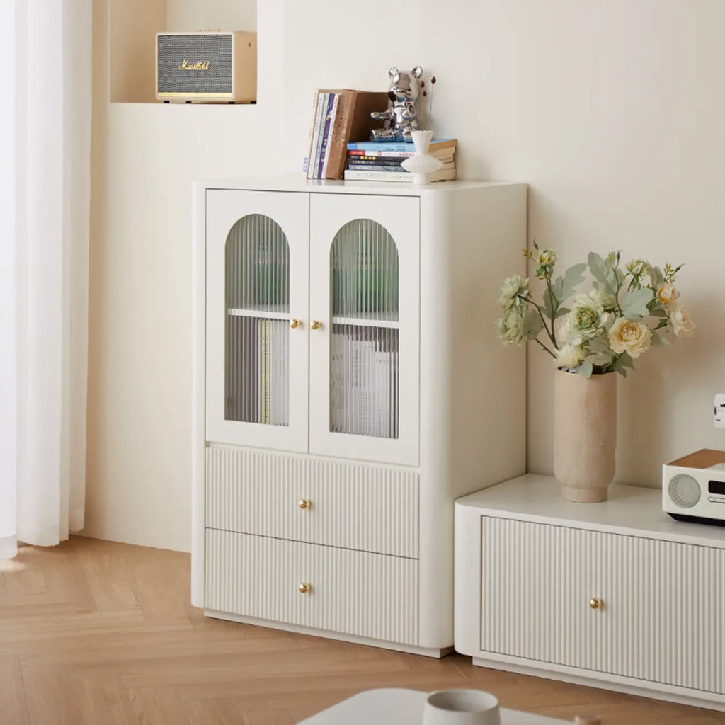 Modern Wooden Glass-panel White Utility Storage Cabinet