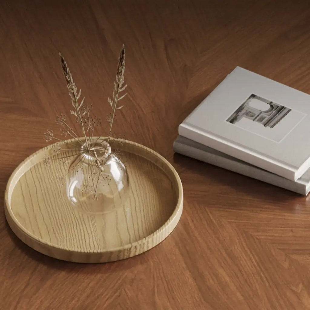 Metal Base Nesting Brown Wood Round Drawer Coffee Table