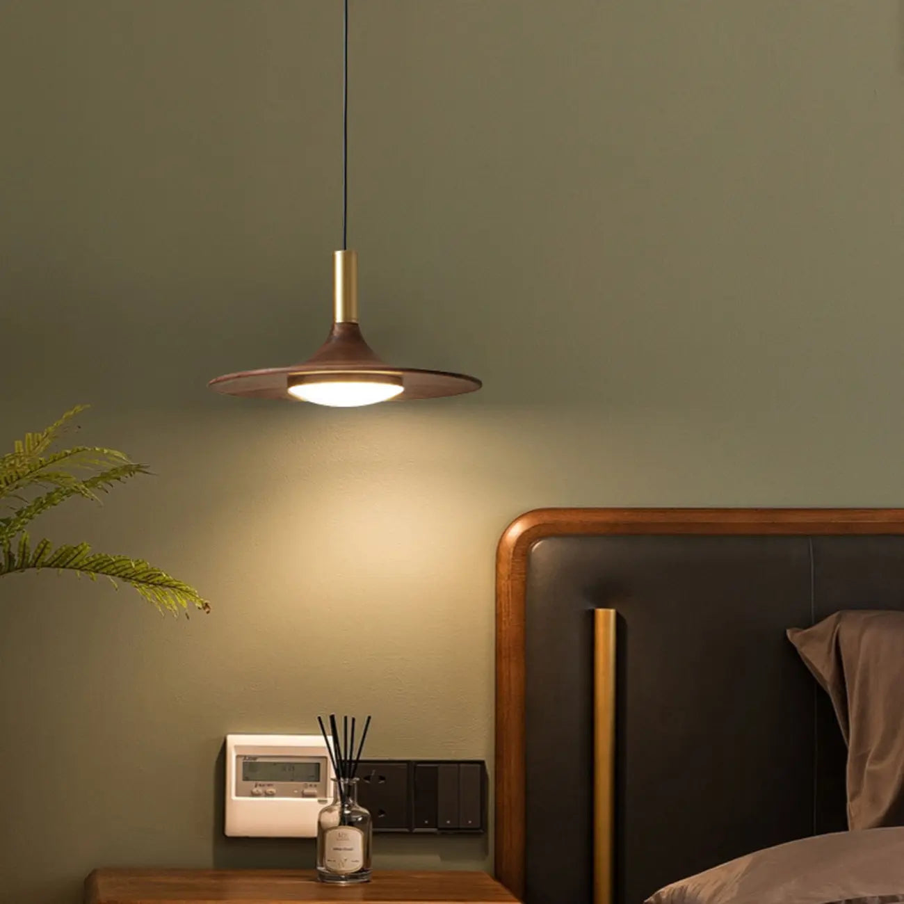 Walnut Round Acrylic Pendant Hanging Light for Living Room