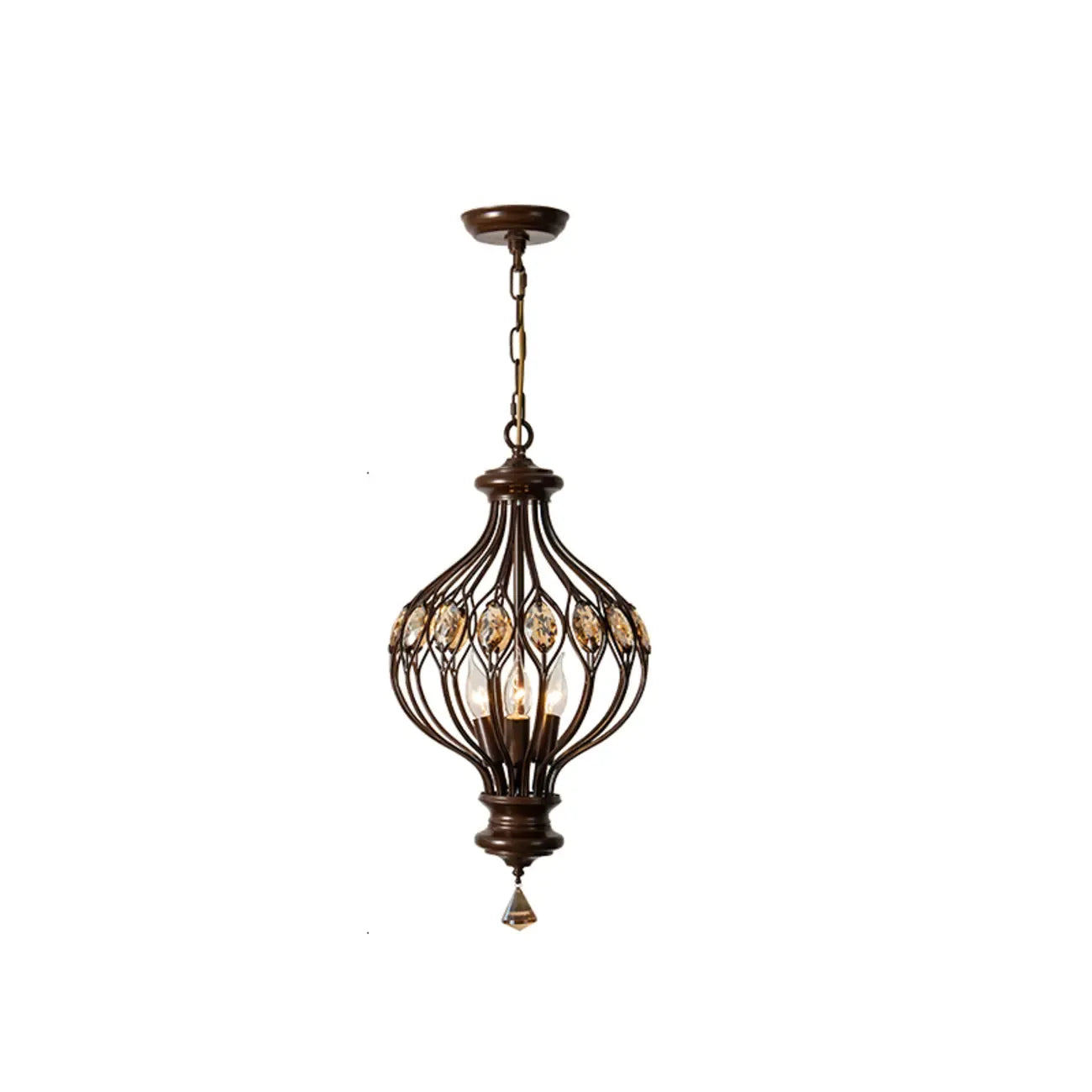 Retro Brown Metal Candelabra Amber Crystal Chandelier