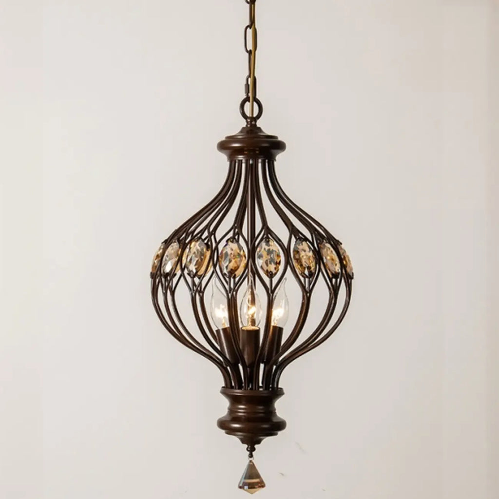 Retro Brown Metal Candelabra Amber Crystal Chandelier