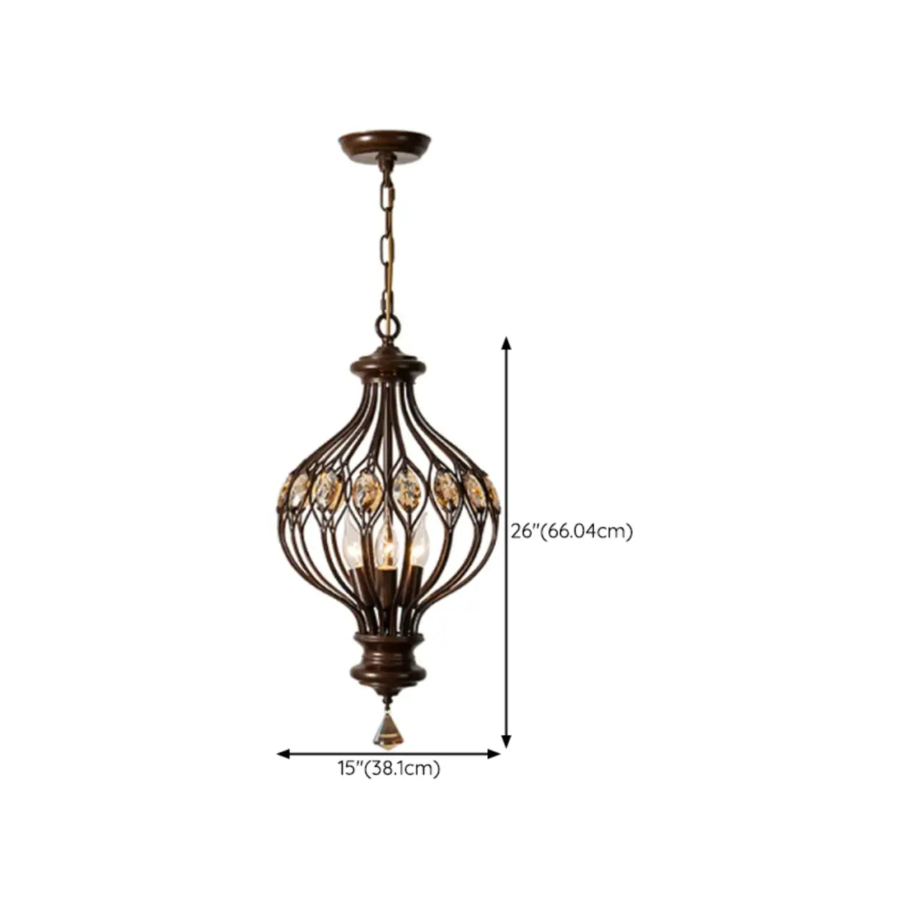 Retro Brown Metal Candelabra Amber Crystal Chandelier