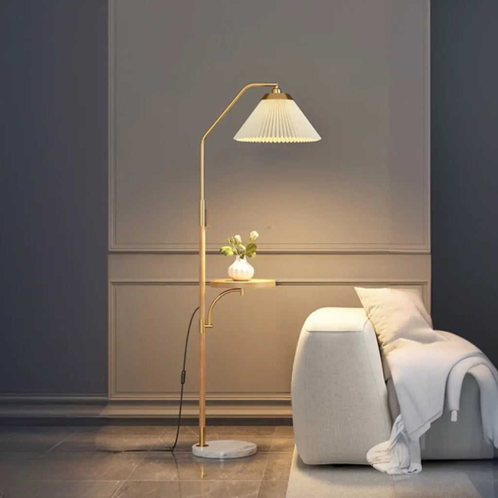 Modern White Cone Arc Floor Lamp with Table & Wireless Charger