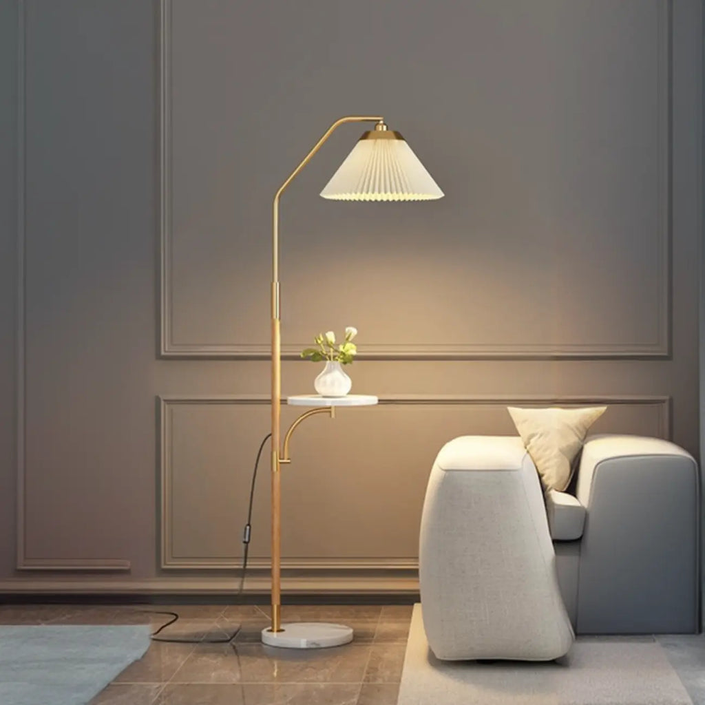 Modern White Cone Arc Floor Lamp with Table & Wireless Charger