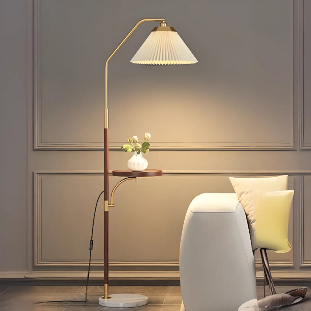 Modern White Cone Arc Floor Lamp with Table & Wireless Charger