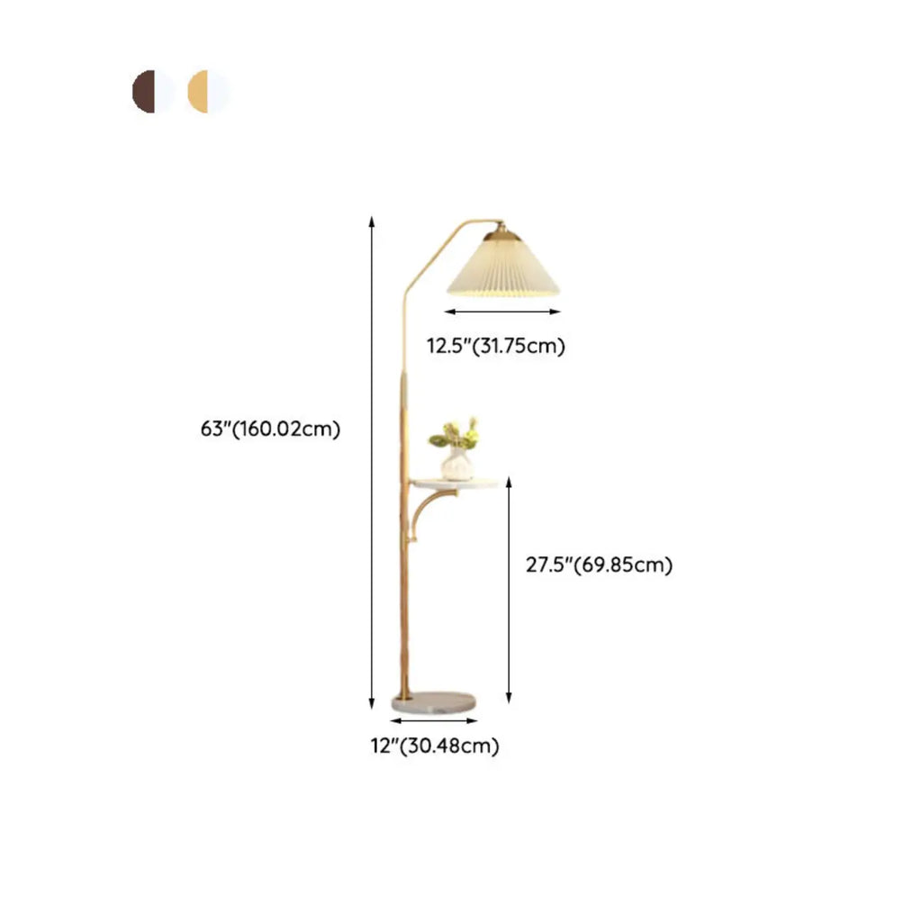 Modern White Cone Arc Floor Lamp with Table & Wireless Charger