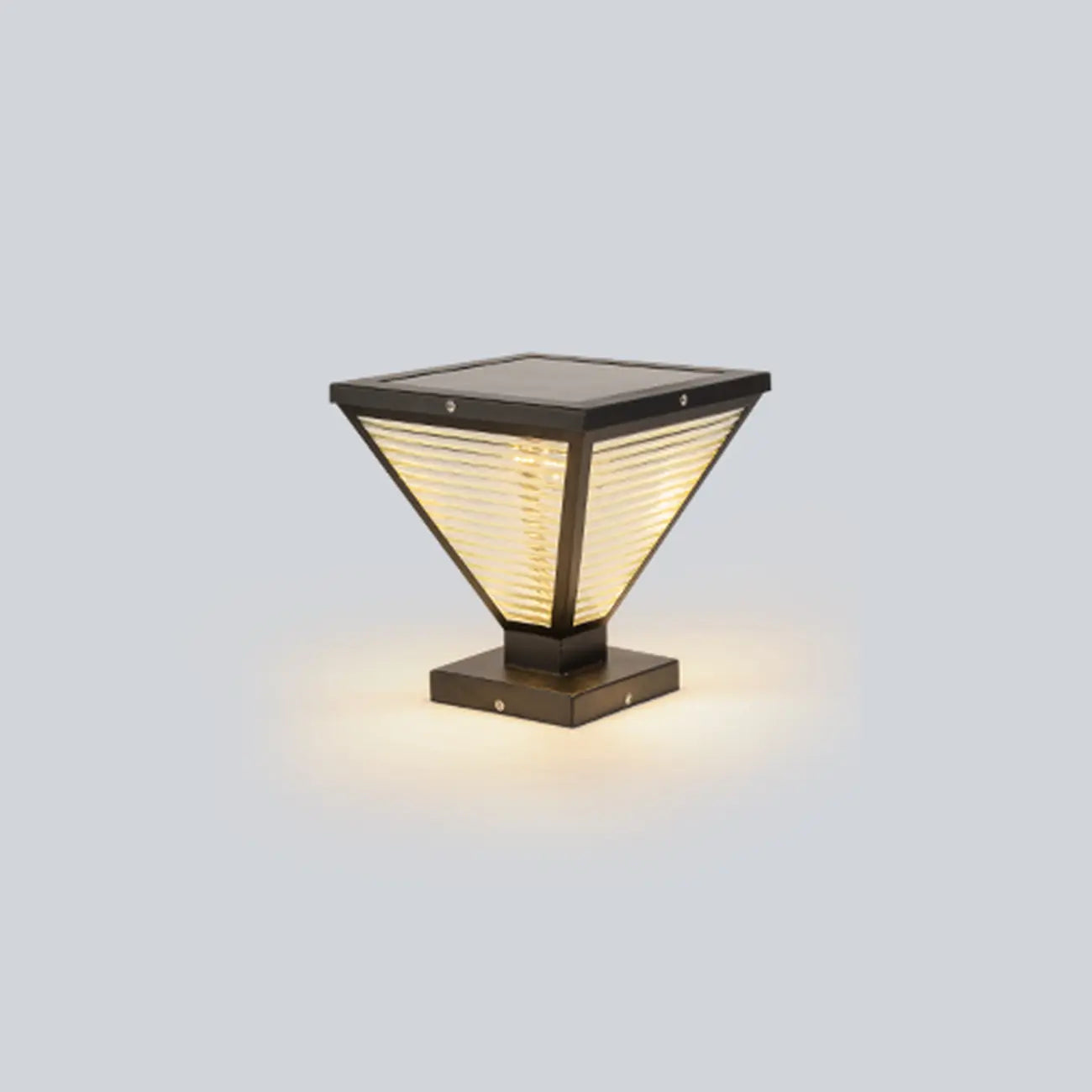 Modern Ribbing Black Pyramid Solar Outdoor Post Lights