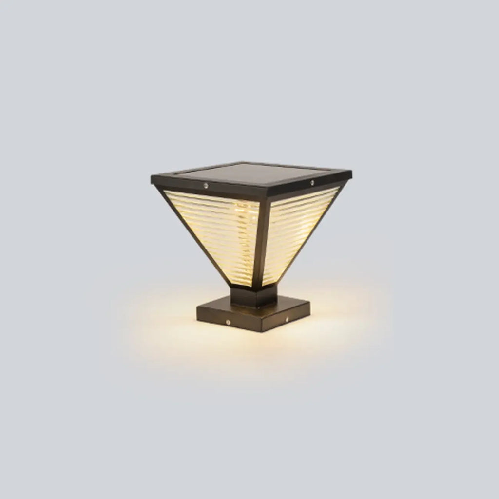 Modern Ribbing Black Pyramid Solar Outdoor Post Lights