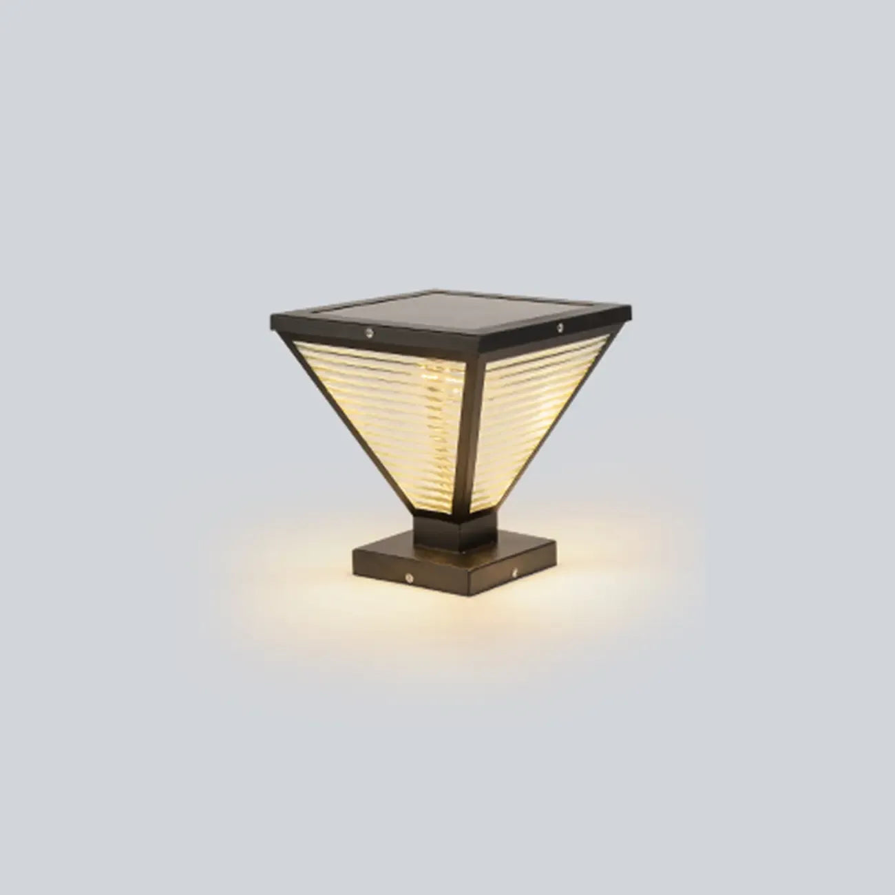 Modern Ribbing Black Pyramid Solar Outdoor Post Lights