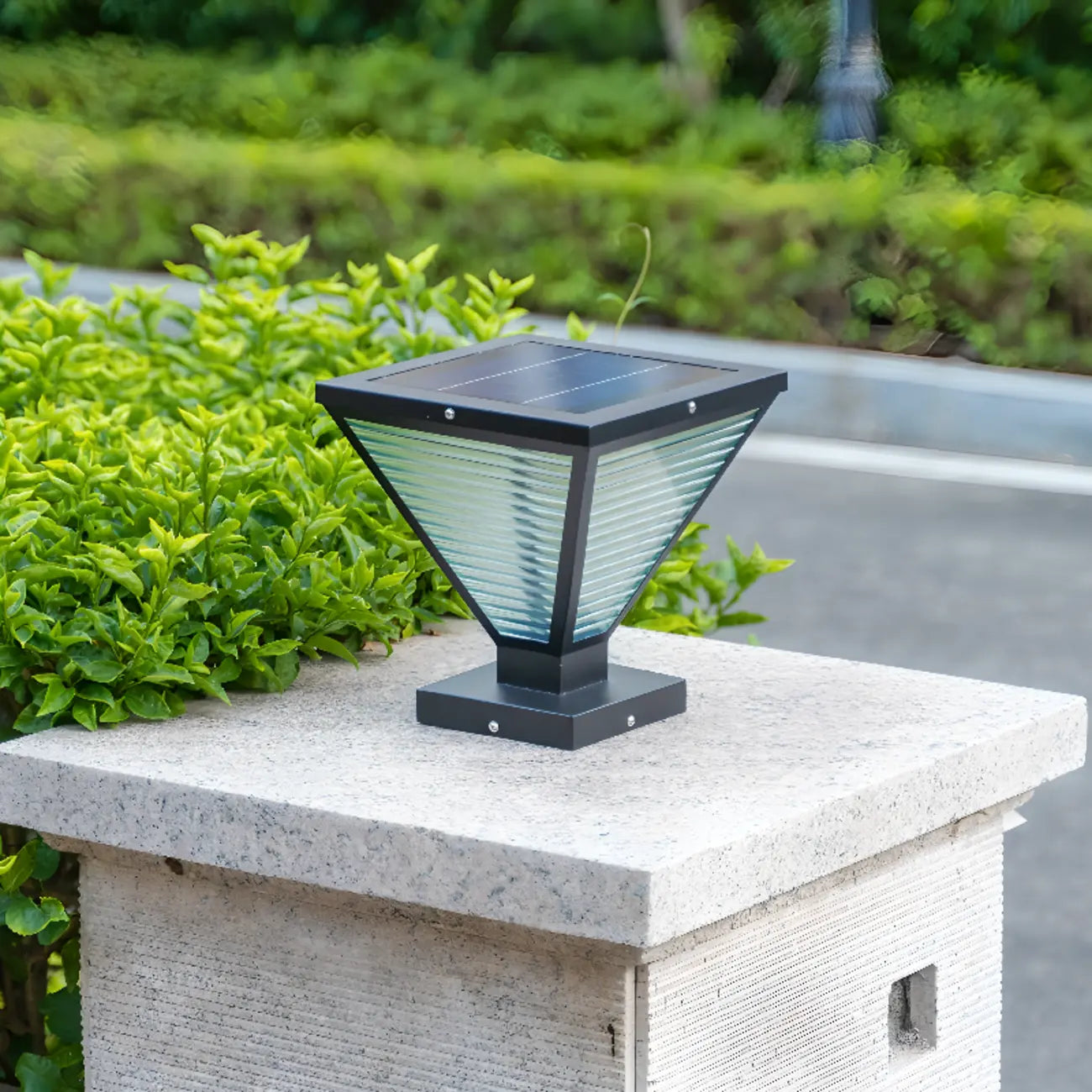 Modern Ribbing Black Pyramid Solar Outdoor Post Lights