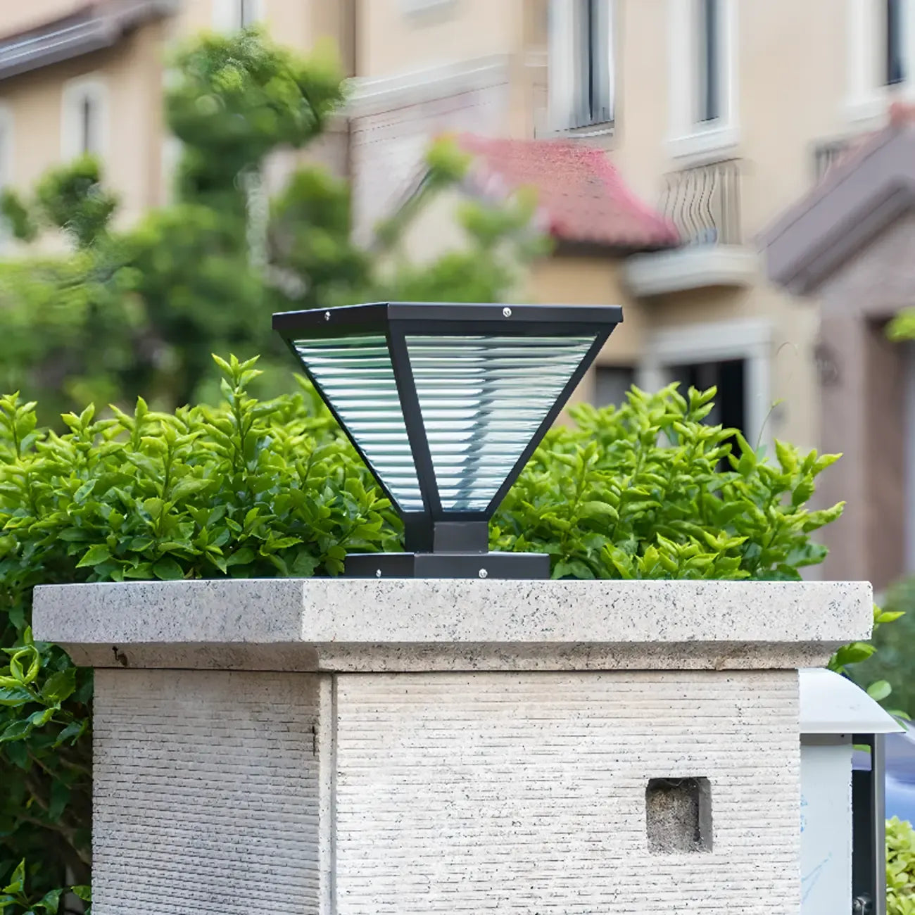 Modern Ribbing Black Pyramid Solar Outdoor Post Lights