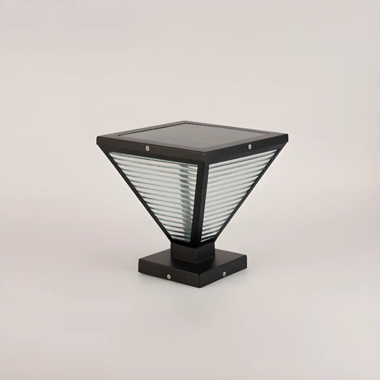 Modern Ribbing Black Pyramid Solar Outdoor Post Lights