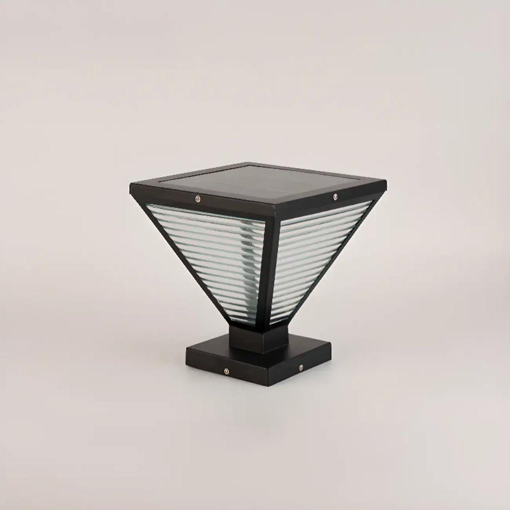 Modern Ribbing Black Pyramid Solar Outdoor Post Lights
