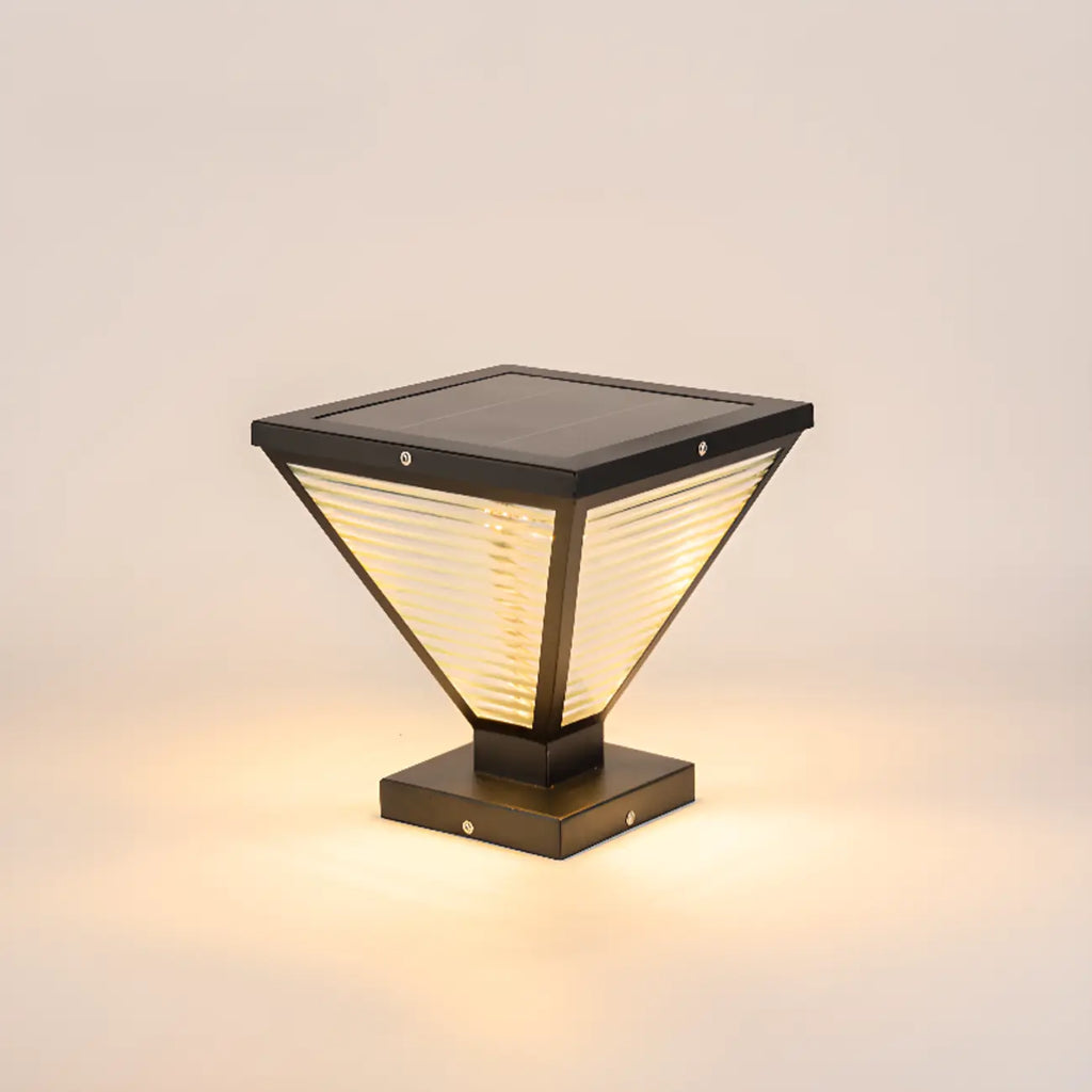 Modern Ribbing Black Pyramid Solar Outdoor Post Lights