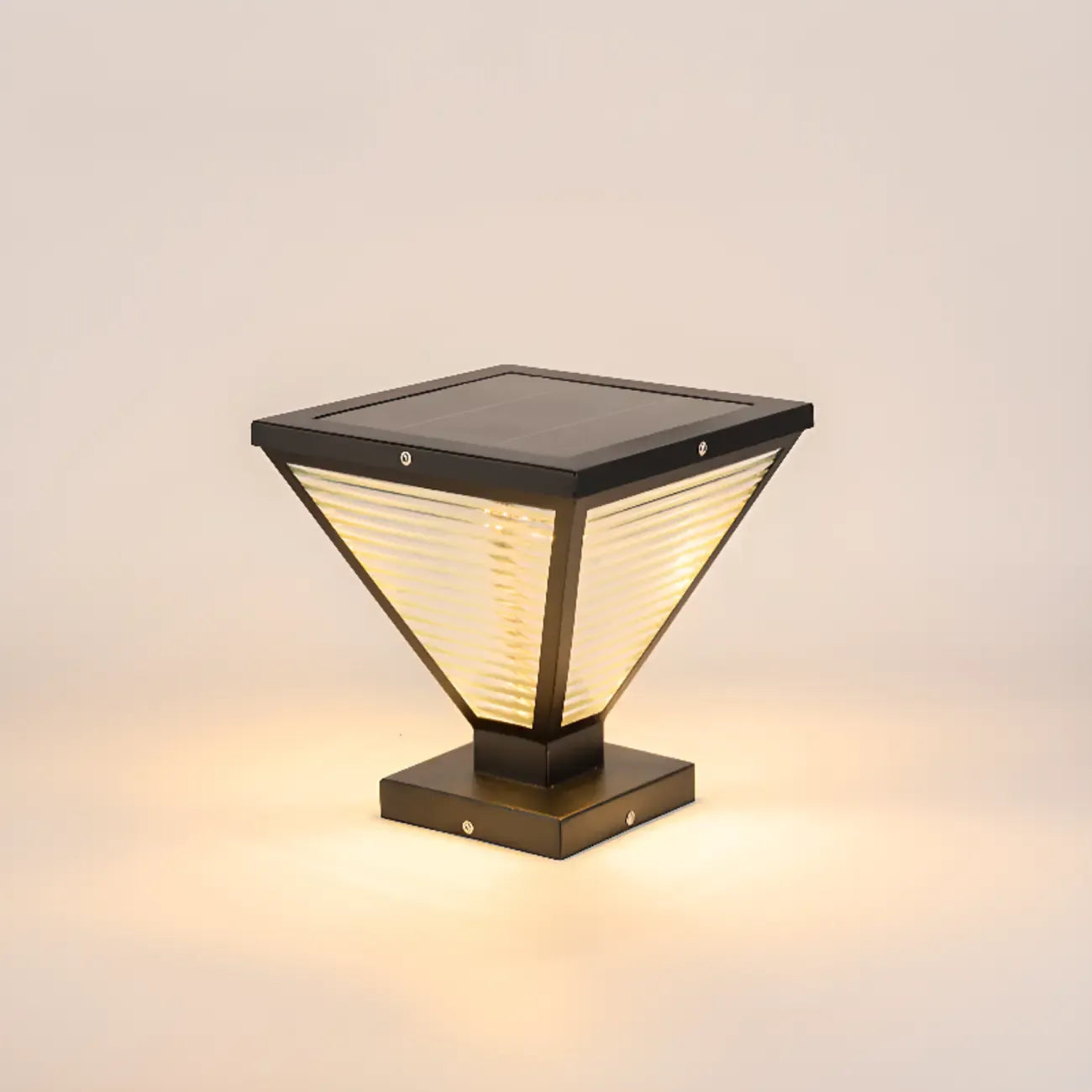 Modern Ribbing Black Pyramid Solar Outdoor Post Lights