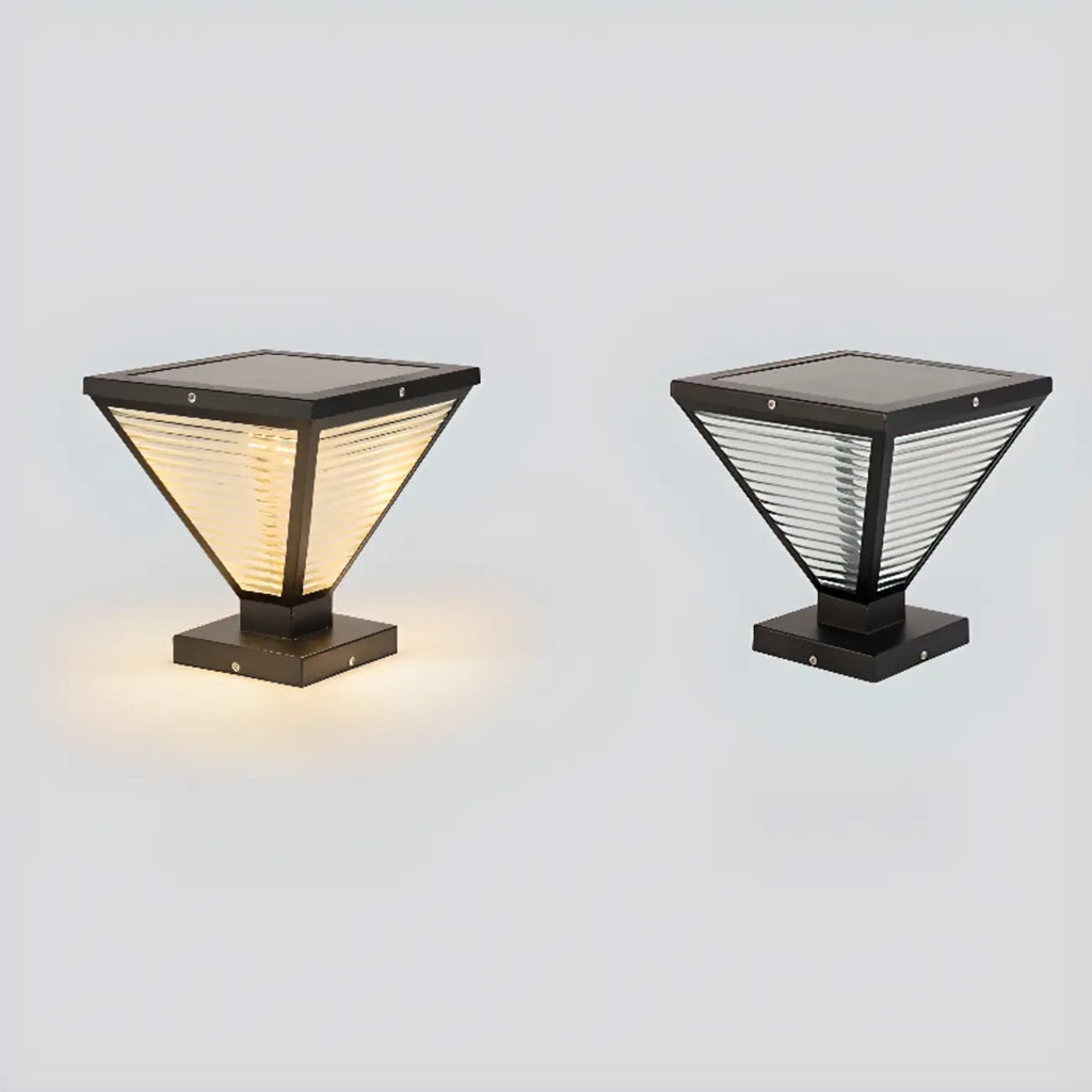 Modern Ribbing Black Pyramid Solar Outdoor Post Lights