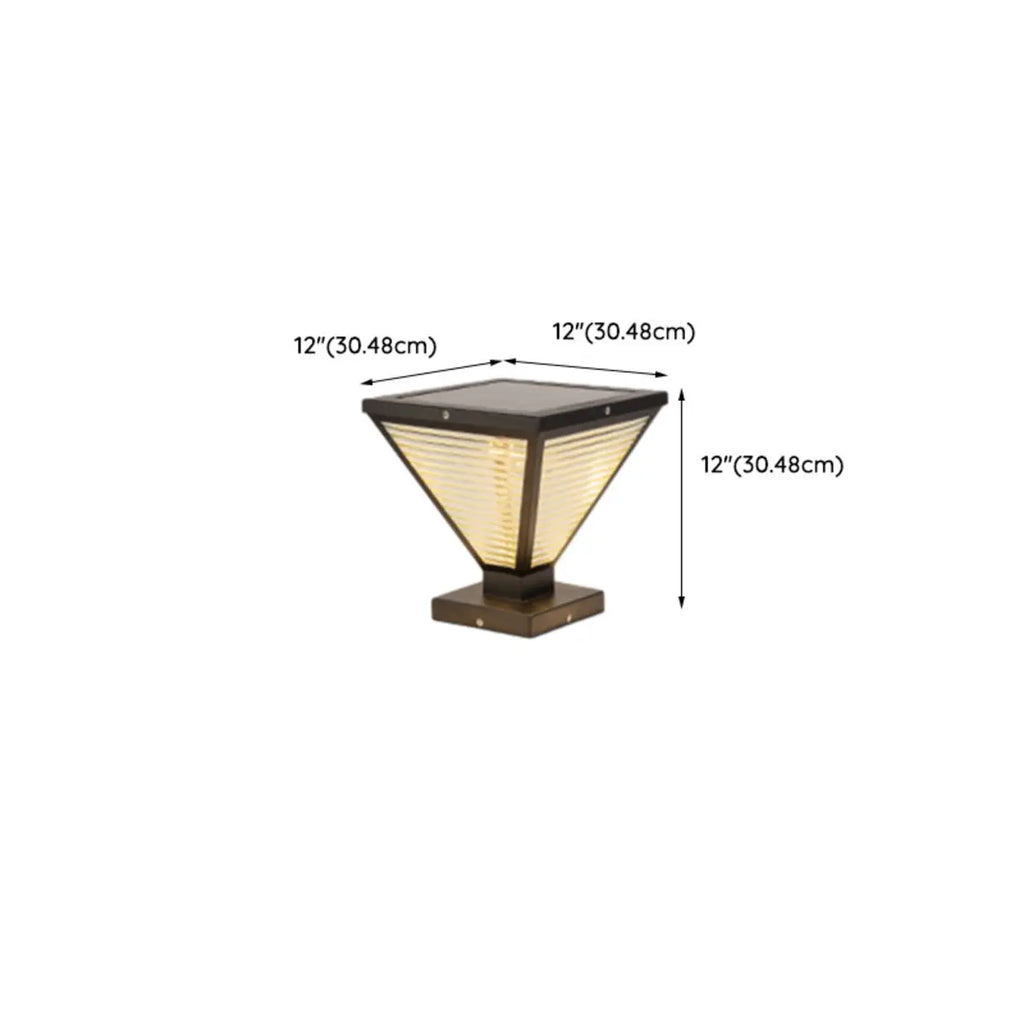 Modern Ribbing Black Pyramid Solar Outdoor Post Lights