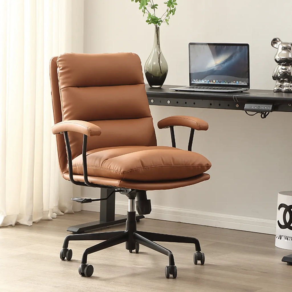 Modern Brown Leather Swivel Office Chair