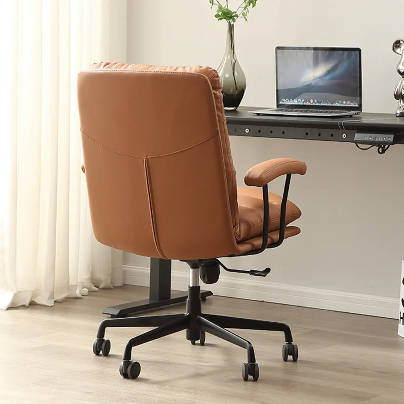 Modern Brown Leather Swivel Office Chair