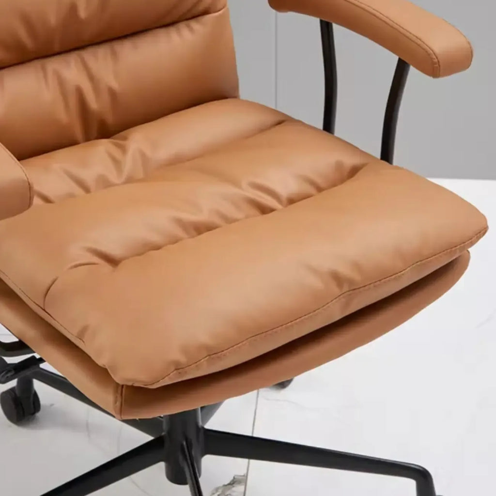 Modern Brown Leather Swivel Office Chair