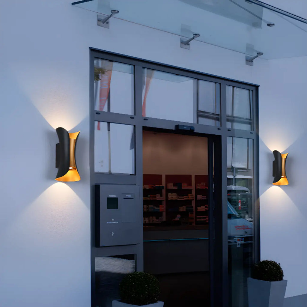 Modern 2-Light Metal Curve Up Down Outdoor Wall Sconce