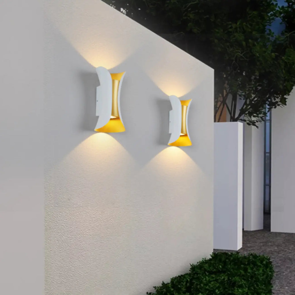 Modern 2-Light Metal Curve Up Down Outdoor Wall Sconce