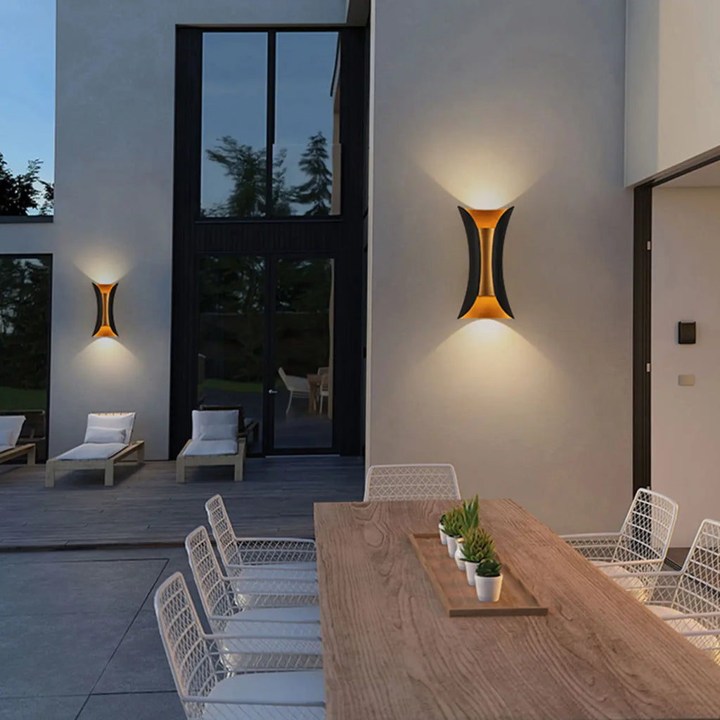 Modern 2-Light Metal Curve Up Down Outdoor Wall Sconce