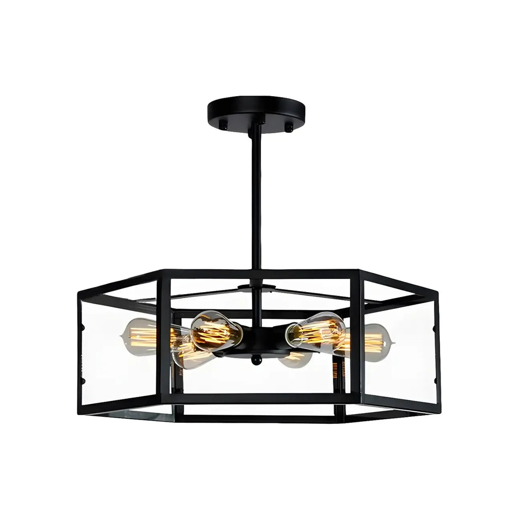 Industrial Black Hexagon Metal Semi Flush Ceiling Light