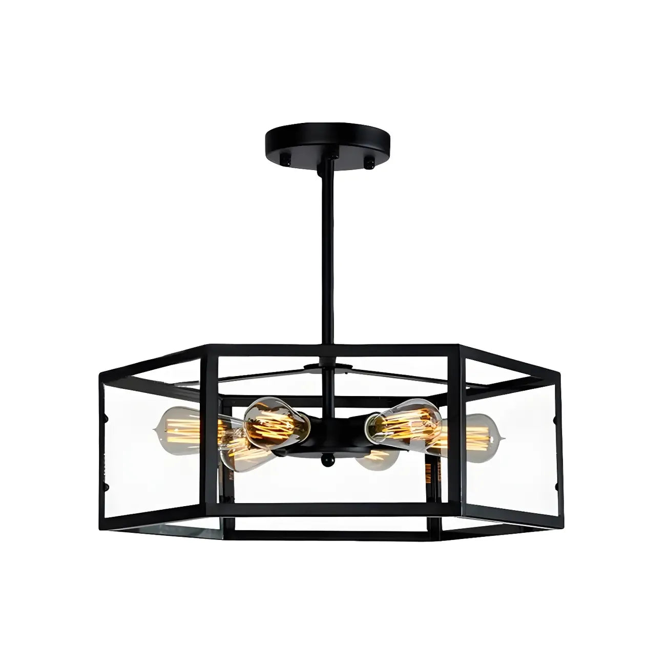Industrial Black Hexagon Metal Semi Flush Ceiling Light