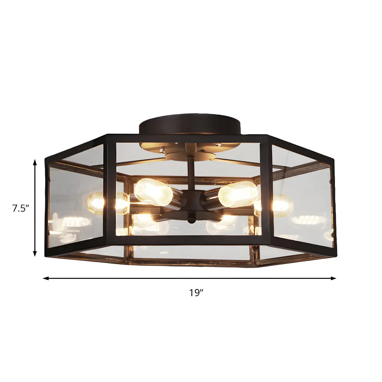 Industrial Black Hexagon Metal Semi Flush Ceiling Light