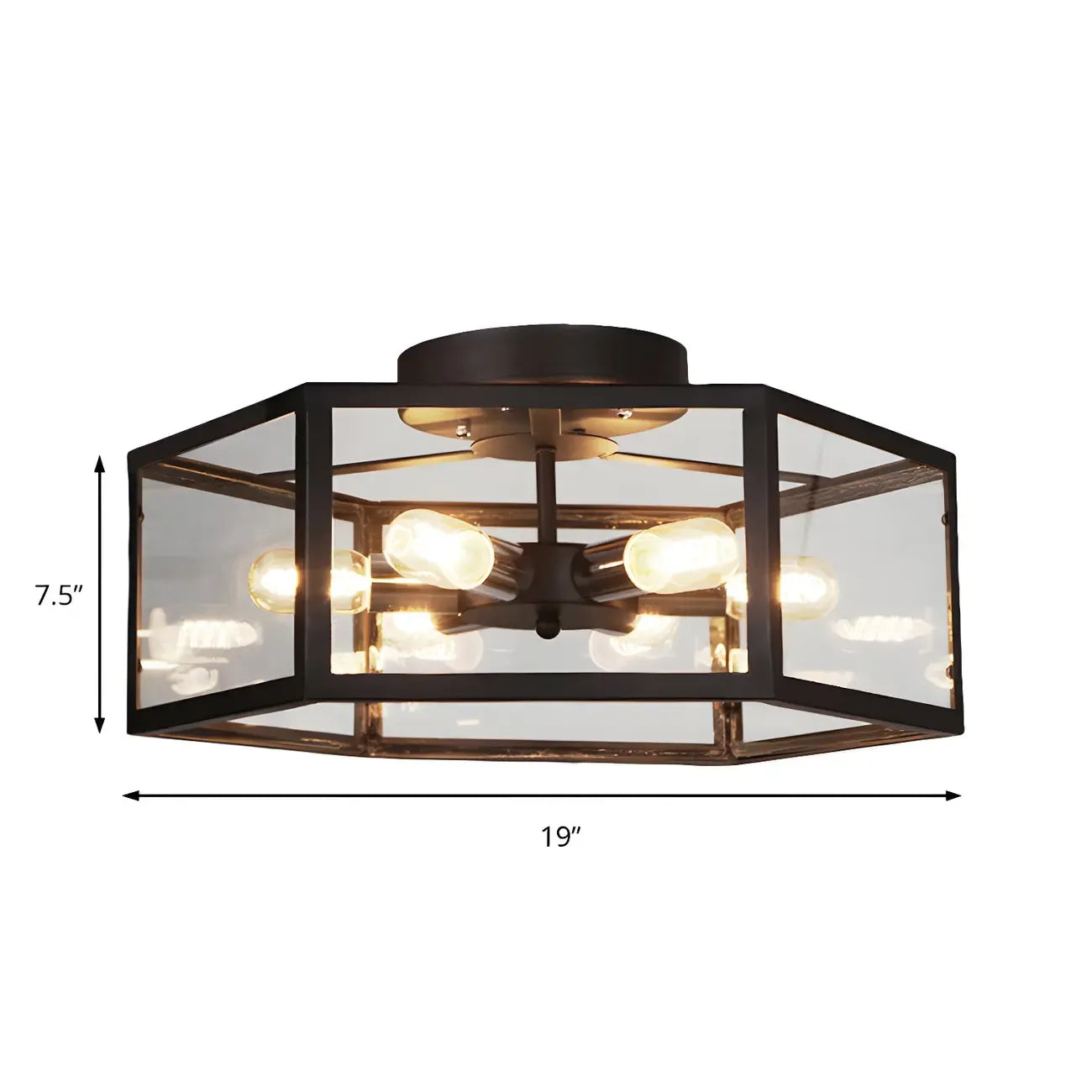 Industrial Black Hexagon Metal Semi Flush Ceiling Light