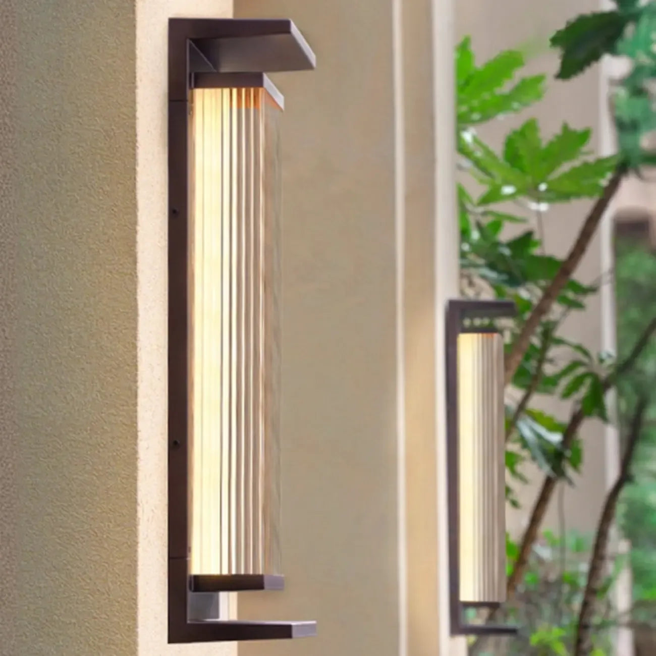 Modern Vertical Rectangle Transparent Shade Outdoor Wall Sconce