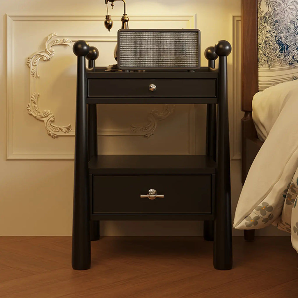 Mid-Century Modern Narrow Wood Nightstand with 2-Drawer