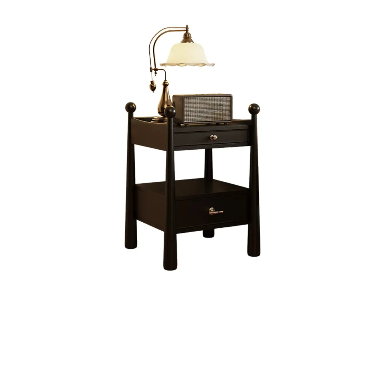 Mid-Century Modern Narrow Wood Nightstand with 2-Drawer