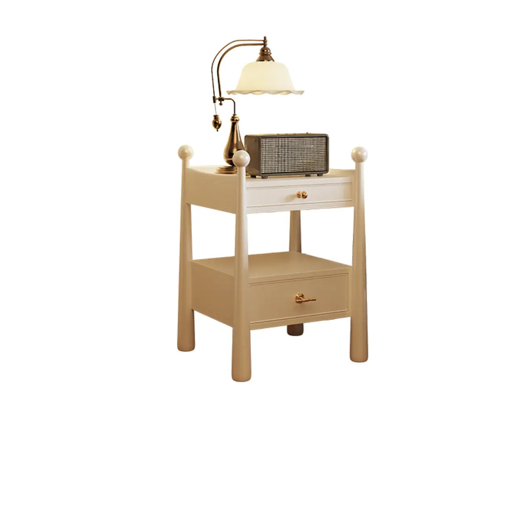 Mid-Century Modern Narrow Wood Nightstand with 2-Drawer